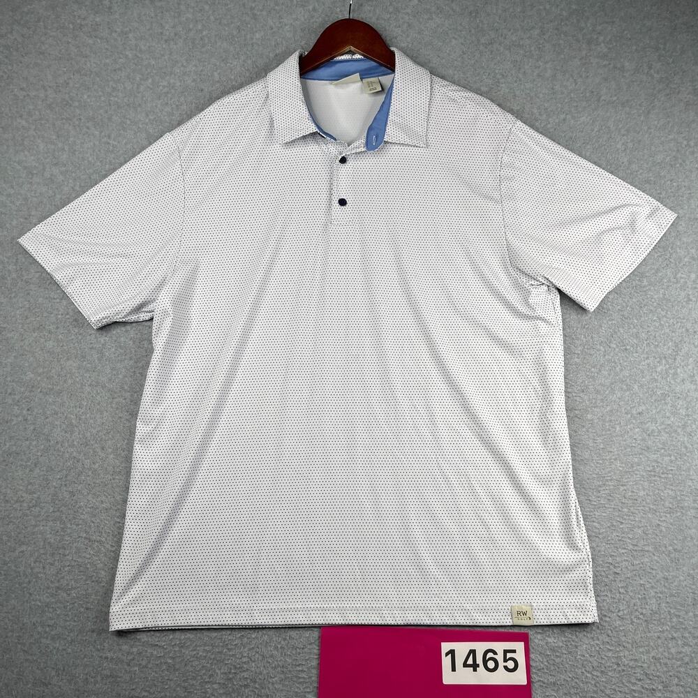 Rorie Whelan Golf Performance Polo Shirt White Dots Mens XL Stretch casual